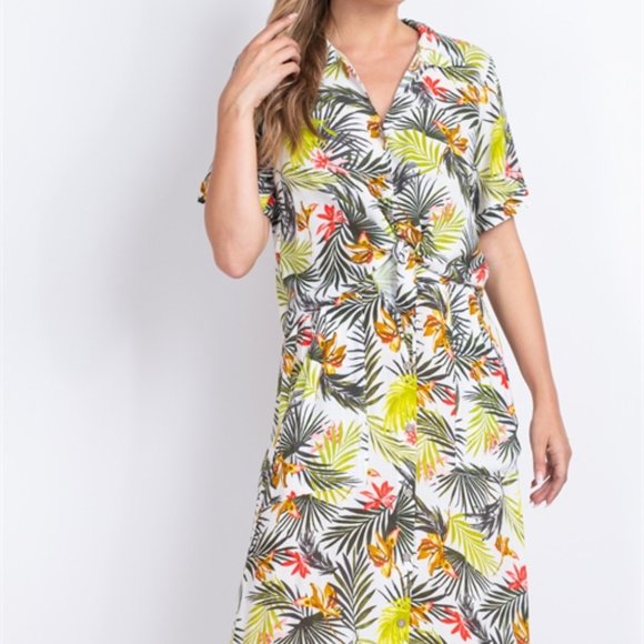 POTTERS POT Set Skirt & Top Botanical Island Slit Skirt Pockets Buttons Tie, Med - Picture 15 of 16